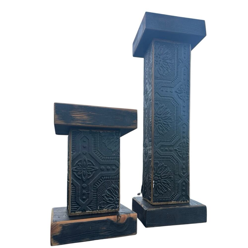 Set/2 candlestick holders country modern farmhouse pillar candle decor black